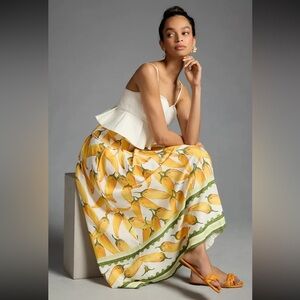 FARM Rio Yellow and Green Pepper Midi Skirt
